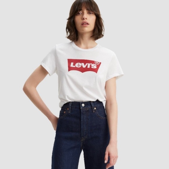Levi’s‎ The Perfect Womens Tee Logo White Cotton Sz 1X NWT - Picture 2 of 4